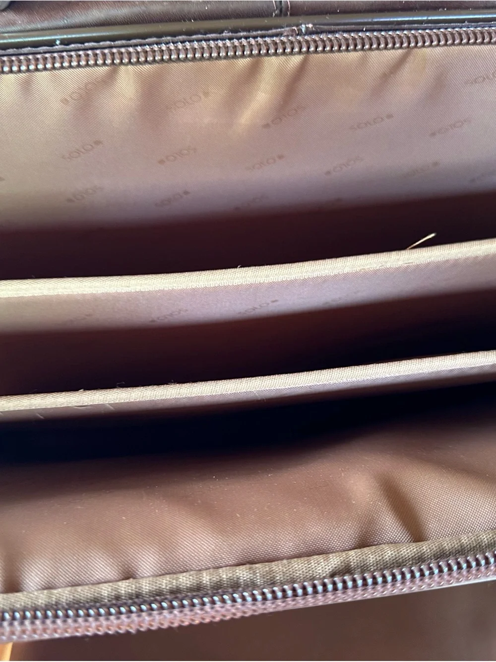 solo Tan Leather Briefcase with Front Zip Pocket
